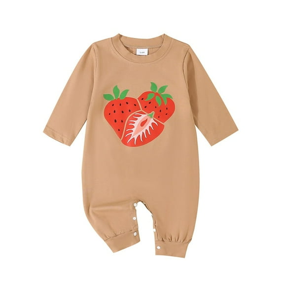 Miaouyo Baby Boy Girl Strawberry Romper Round Neck Long Sleeve Full Length Jumpsuit Fall Clothes