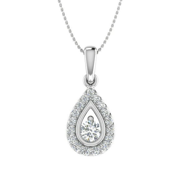 1/3 Carat Round Diamond Teardrop Pendant Necklace in 14K White Gold (Silver Chain Included) (I1-I2 Clarity)