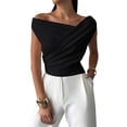 thumbnail image 2 of Top Corto de Verano con Hombros Descubiertos para Mujer, , Sin Mangas, con un Solo Hombro Fruncido, Estilo Y2K, para Salir Negro XXL, 2 of 9