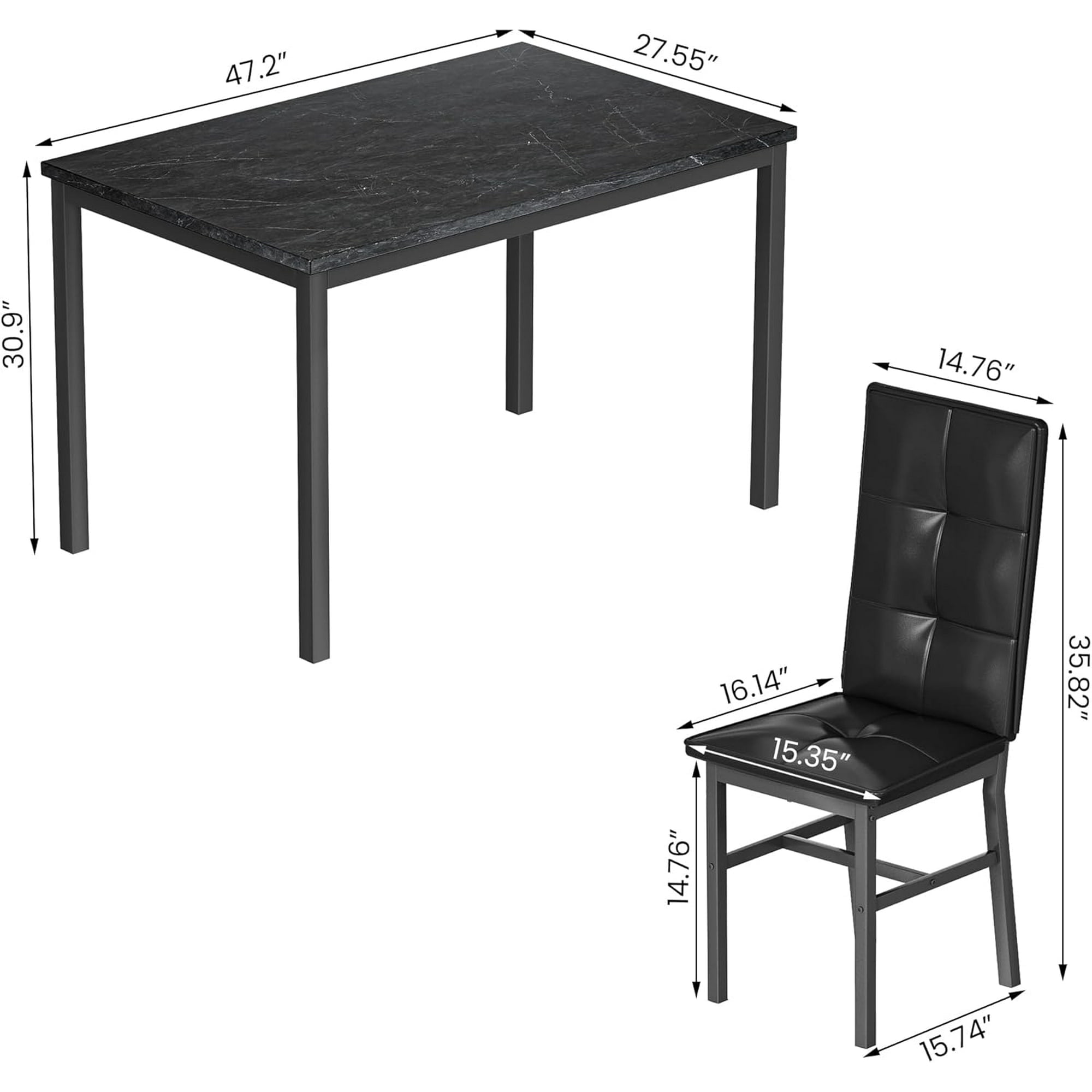 4-Person Dining Set: Modern Marble-Effect Dining Table with 4 PU Leather Upholstered Chairs. Kitchen dining furniture suitable for kitchens, dining rooms, and apartments.