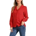 thumbnail image 4 of INSPIRE CHIC Women's 1950s Vintage Long Sleeve Printed Button Down Tops M Dark Red, 4 of 5