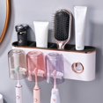 thumbnail image 3 of Toothbrush Holders Self Adhesive Wall Mounted Automatic Toothpaste Dispenser with 3 Cups 9 Toothbrush Organizer Slots Multifunctional Electric Toothbrush Holders Reusable Toothbrush Rack, 3 of 11