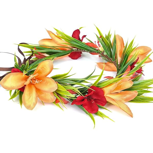 wonima11 Hawaiian Leis Flower Crown - Tropical Floral Headband Artificial Hawaii Floral Headpiece with Ribbon Lei Luau Dress Up Accessory for Girls Women Summer Beach Pool Party Decorations