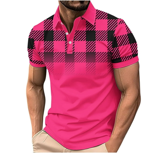 Camisa Casual Impresa de los Hombres, Top de Solapa de Manga Corta en Tela de Malla Ligera para Uso Al Aire Libre Y Diario, Blusa de Suéter Elegante
