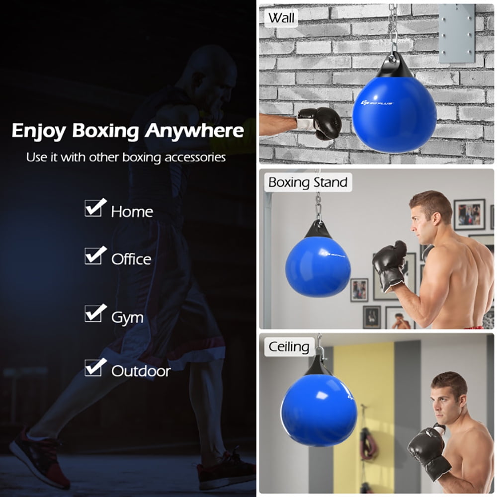 Spaco 21 Inch Water Punching Bag with Adjustable Metal Chain-Blue, Heavy Punching Bag with Adjustable Metal Chain, Water Injection Hose, Boxing Training Bag