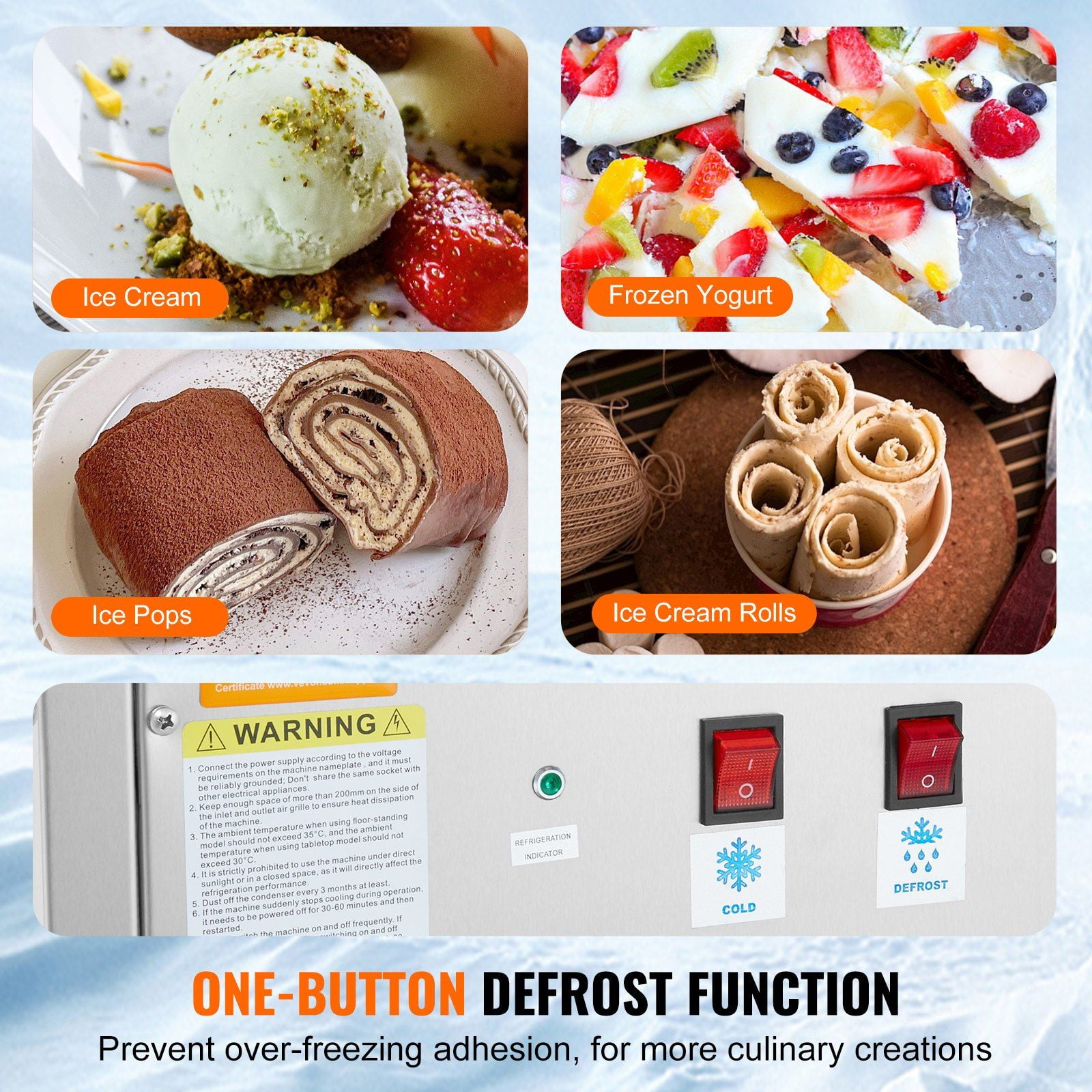 HCY Fried Ice Cream Roll Machine, 11" x 9.5" Stir-Fried Ice Cream Pan, Stainless Steel Rolled Ice Cream Maker with Compressor and 2 Scrapers, for Making Ice Cream, Frozen Yogurt, Ice Cream Rolls