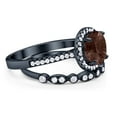 thumbnail image 2 of Natural Chocolate Smoky Quartz Black Tone Silver Size-5 Two Piece Round Half Eternity Band Vintage Style Halo CZ Wedding Set Bridal Engagement Ring 925 Sterling Silver Gifts For Her, 2 of 6