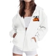 thumbnail image 2 of thefmos Women's Hooded Zip Up Long Sleeve Halloween Print Jacket with Pocket Solid Color Casual Outerwear Fashion Fall Winter Outfit, White L, 2 of 8