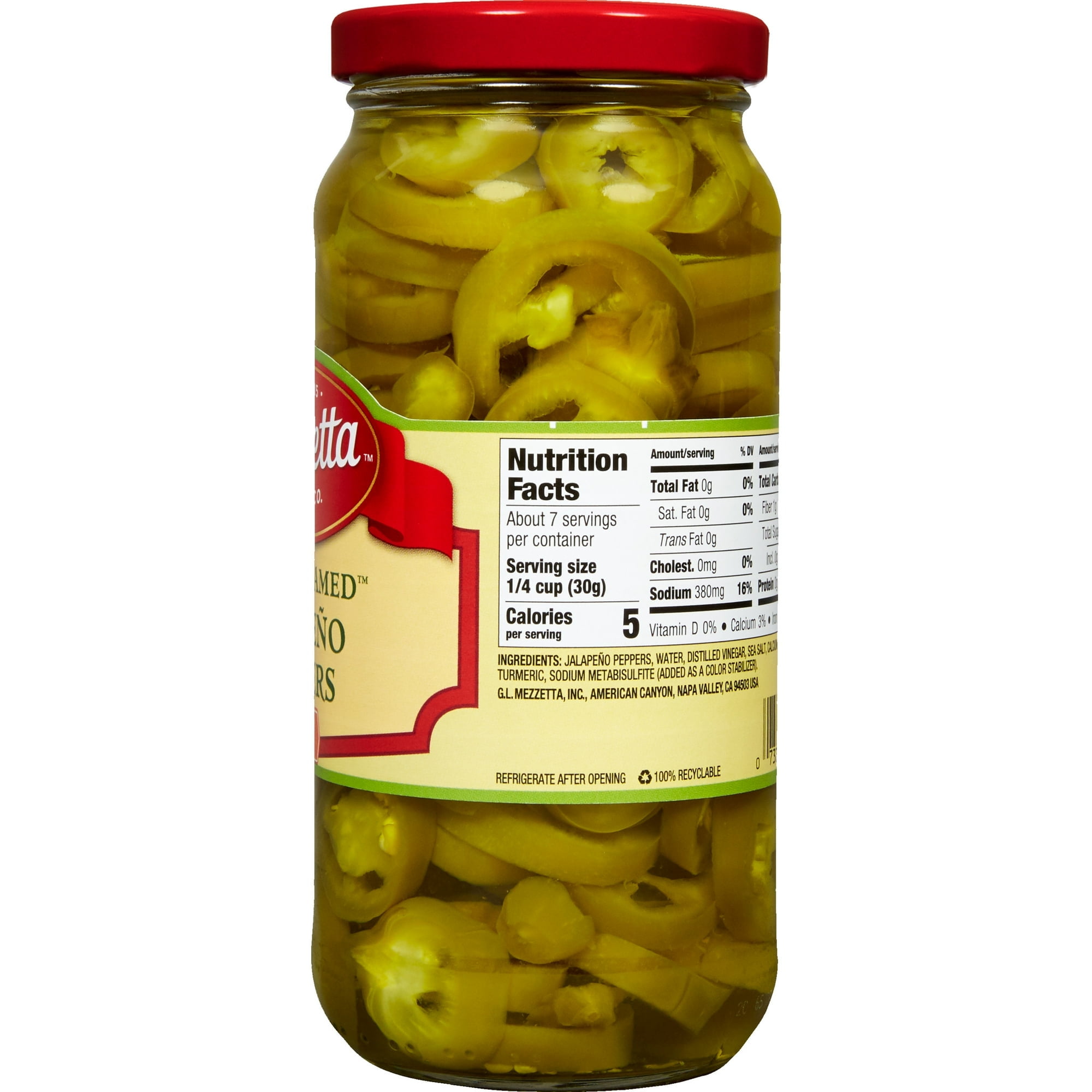 Pack of 6, Mezzetta Sliced Tamed Medium Heat Jalapeño Peppers, 16 oz