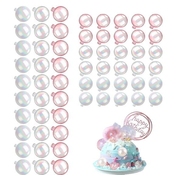 Plastic Ball Cake Toppers,Mini Balloon Decor for Cakes, Easy Insert Cupcake Picks,Clear Pink White Party Supplies for Various Events​(60-Pack)