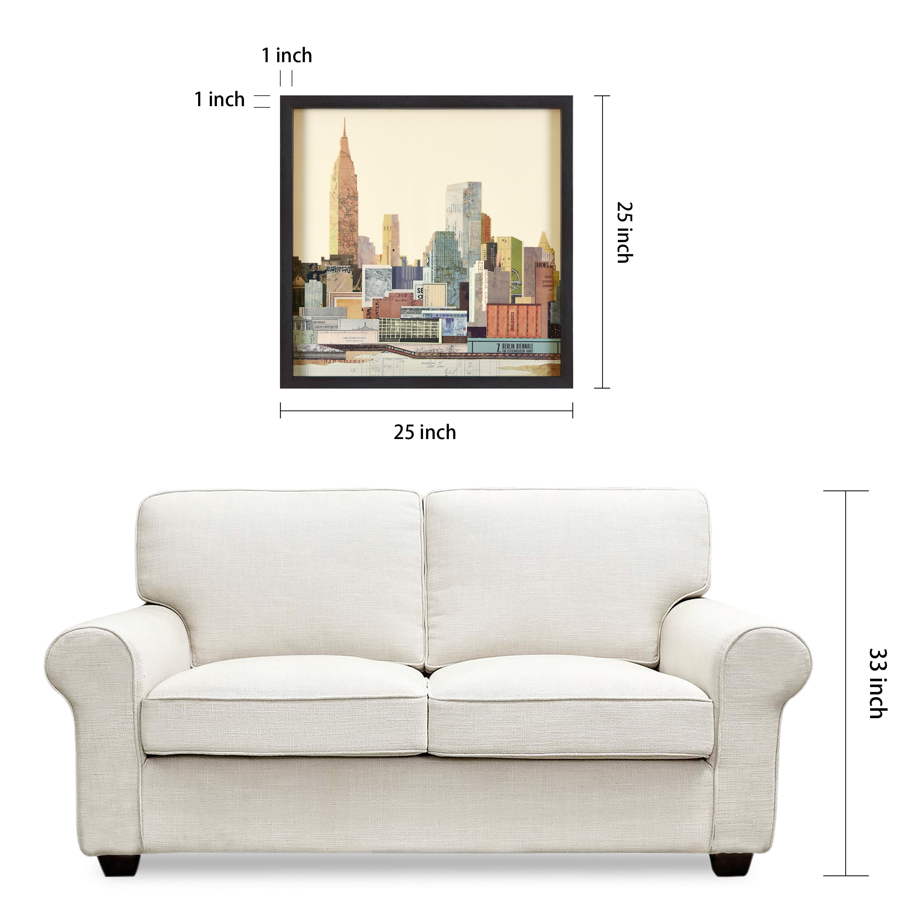 Empire Art Direct New York City Skyline C Dimensional Collage Framed Graphic Art Under Glass Wall Art, 25" x 25" x 1.4", Ready to Hang