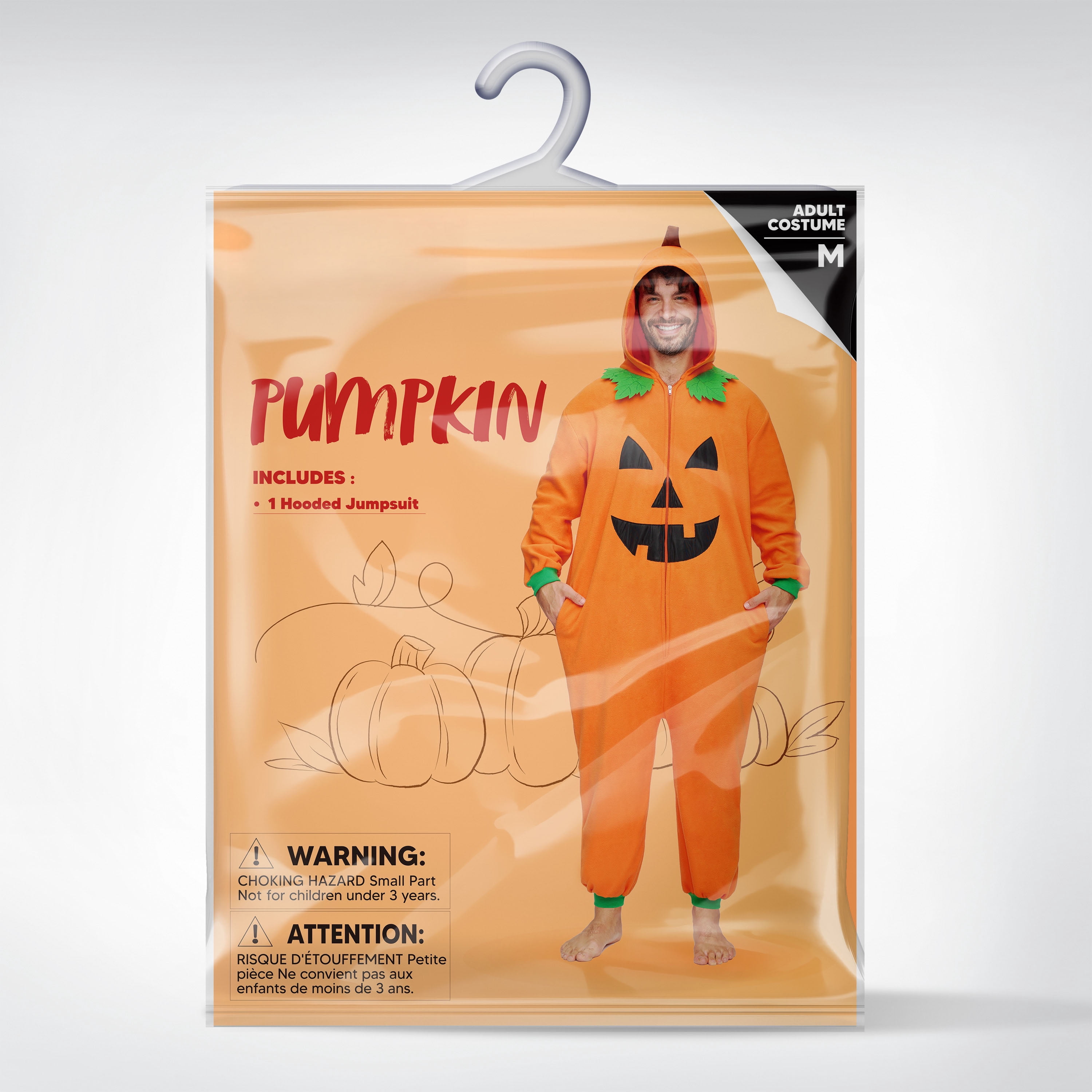 Joyfy Unisex Adult Pumpkin Pajama Costume, Hooded Zippered