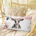 thumbnail image 4 of Pink Cow Pillow Covers, Linen Long Throw Pillow Case, Watercolor Flowers Spring Floral Holiday Pillow Protector Decorative Cushion Cover for Living Room/Bedroom 16" x 24", 4 of 8
