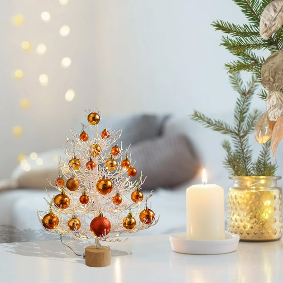 Table Top Christmas Tree,Realistic Christmas Tree with Color Ball Ornaments and Bases Artificial Xmas Tree Indoor Outdoor Home,Bedroom, Office,Holiday Decorations (Orange)