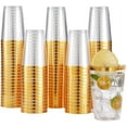 thumbnail image 1 of 100 vasos de plástico de oro rosa – Vasos de plástico transparente desechables premium de 10 oz con borde de oro rosa para bodas o fiestas (100 vasos de oro rosa) Zhivalor HMHZ1056-2, 1 of 7