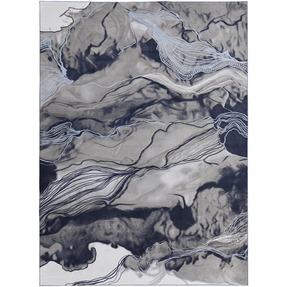 Feizy Gaspar Modern Abstract, Blue/Gray/Ivory, 5'2" x 7'2" Area Rug Easy Care Fade Resistant Stain Resistant Industrial Watercolor Floor Rug for Living room Bedroom