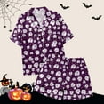 thumbnail image 5 of Halloween Pajamas Women 2 Piece Pjs Set Pumpkin Ghost Print Short Sleeve Button Down Halloween Pjs Women Dark Purple M, 5 of 5