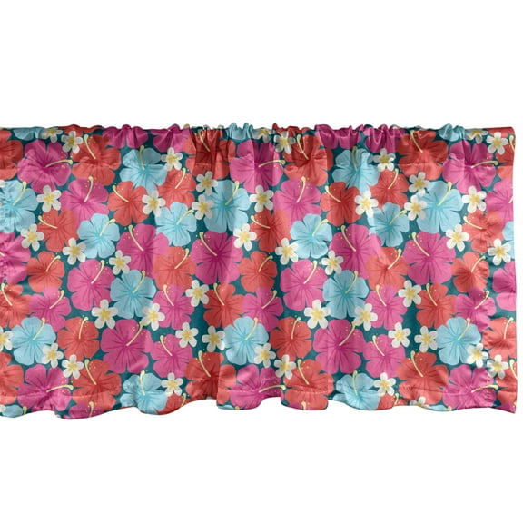 Ambesonne Hawaii Window Valance, Vivid Tones Hibiscus Flowers, 54" X 12", Multicolor