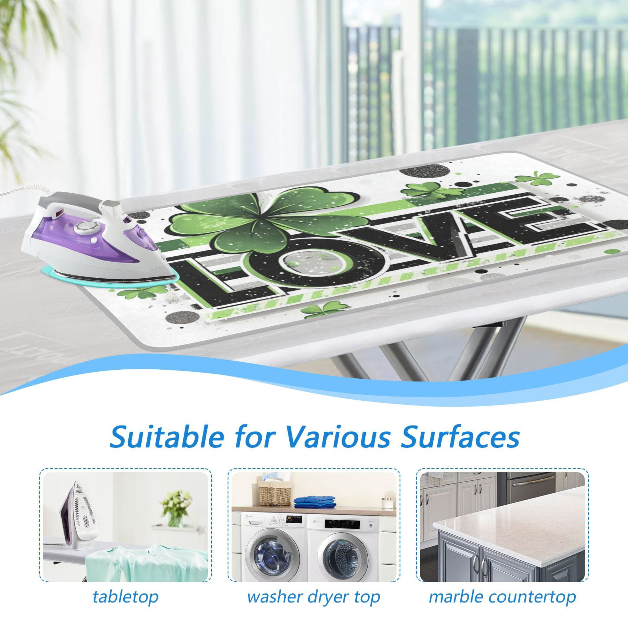 Clover Love St Patricks Day Ironing Mat Blanket Portable Travel Ironing Pad Heat Resistant Pad 47.2" x 27.6”
