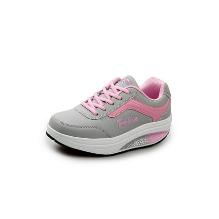 

Fangasis Ladies Athletic Shoes Casual Wedge Sneakers Platform Sneakers Trainers Womens Walking Shoe Sports Non Slip Lace Up Sport Shoes Women Running Shoes Gray Pink PU Upper 7.5