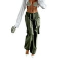 thumbnail image 4 of hirigin Women Fashion Loose Cargo Trousers Solid Color Drawstring Tie-Up Straight Pants Spring Autumn Casual Pockets High Waist Pants, 4 of 6