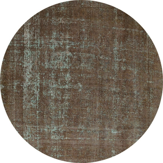 Ahgly Company Indoor Round Oriental Turquoise Blue Industrial Area Rugs, 3' Round