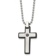 thumbnail image 2 of Chisel Stainless Steel Brushed and Polished Black IP-plated CZ Cross Pendant on a Ball Chain Necklace - 20", 2 of 8