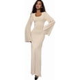 thumbnail image 6 of Women's Scoop Neck Lace Up Ribbed Maxi Dress Knit Flare Sleeve Bodycon Dress Loose Casual Long Dresses, 6 of 11