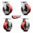 thumbnail image 2 of 5 Inch Red Poly on Cast Iron Caster Set with Ball Bearings 2 Swivel 2 Rigid, 2 of 2
