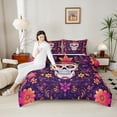 thumbnail image 4 of Manfei Boho Skeleton Skull Queen Comforter Set for Kids, Rustic Groovy Flower Bedding Sets, Hippie Mandala Style Reversible Bedding Comforter Set, Super Cozy Room Decor, 3-Piece, 4 of 8