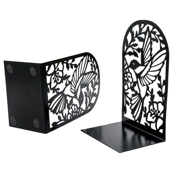 2Pcs Hollow Book Ends for Shelves Heavy Duty Metal Bookends Hollowed Bird Flower Bookends Desk Book Ends Book Stopper