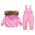 thumbnail image 3 of lnmuld Two Piece Girls Insulated Snowsuit Set Warm Winter Padded Overalls with Hooded Coat for Outdoor Cold Weather Adventures Size:1-2 Years, 3 of 4