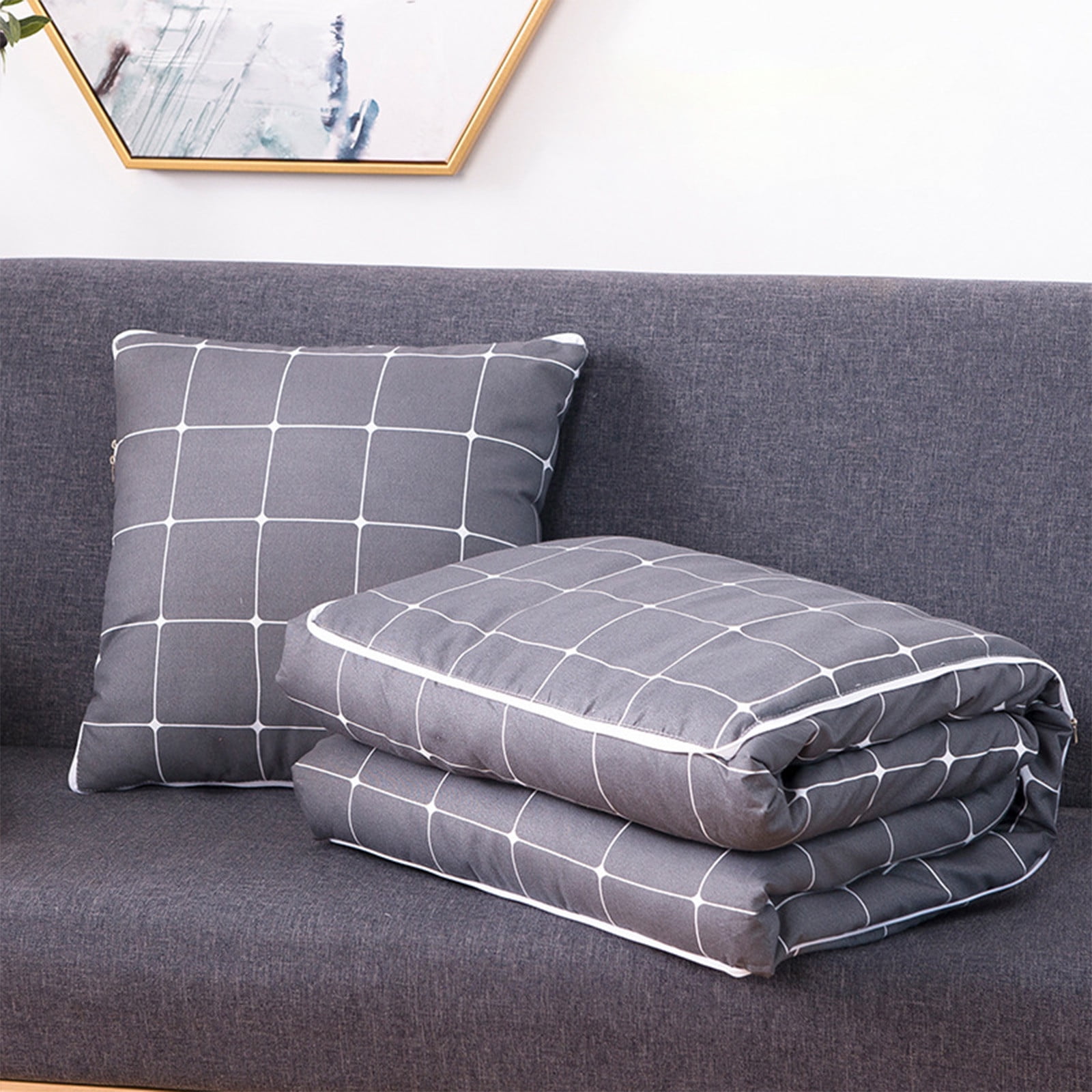 Travel Blanket and Pillow 2 in 1, 39.37*59.05 Inch Soft Flannel Airplane Blanket in Bag Compact-Long Flight Essential for Adults and Kids, Portable Luggage Sleeve and Backpack Clip