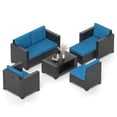 thumbnail image 6 of Gaildon 7 Piece Patio Furniture Set, All Weather Outdoor Sectional PE Rattan,Reclining Sofa,Patio Conversation Sets with Cushions and Glass Coffee Table for Garden Lawn Balcony Porch Deck, Blue, 6 of 13