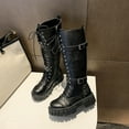 thumbnail image 3 of Women's Combat Riding Platform Knee High Boots Lace Up Fall Lug Sole Gothic Motorcycle Booties, 3 of 4
