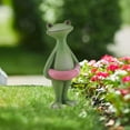 thumbnail image 1 of Estatua de rana en miniatura para jardín, figura sonriente, escultura de resina de animal, figurita de rana para amantes de la jardinería doméstica. anillo de natación rosa, 1 of 8