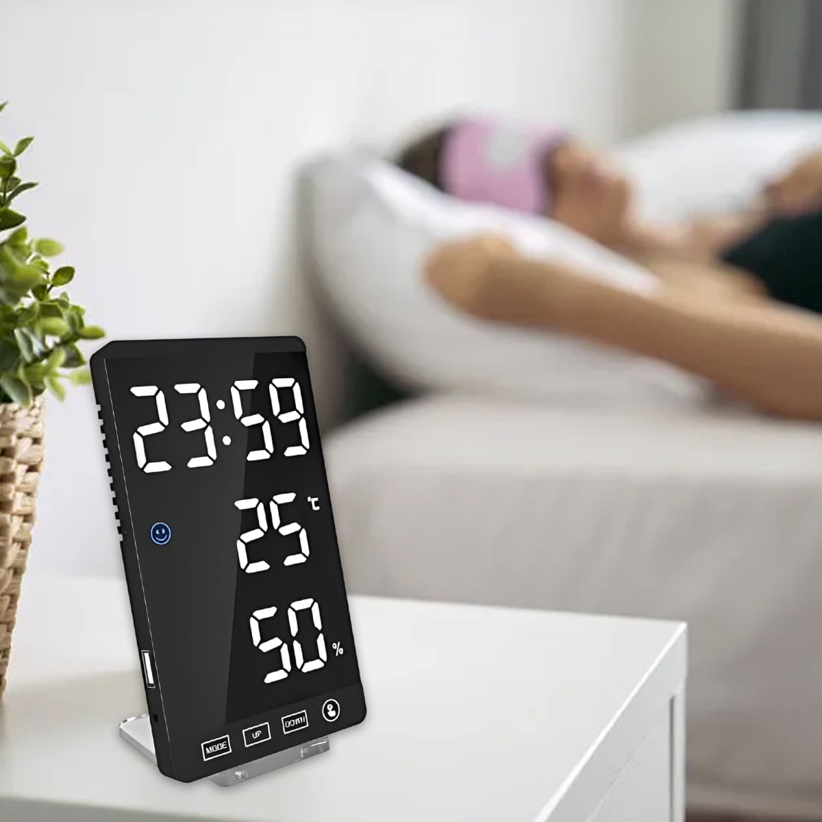 Led Digital Alarm Clock, 6 Inch Digital LED Alarm Clock Touch Control Snooze Display Time Night Led Table Desk Output USB Charger Port Alarm Mirror Clock