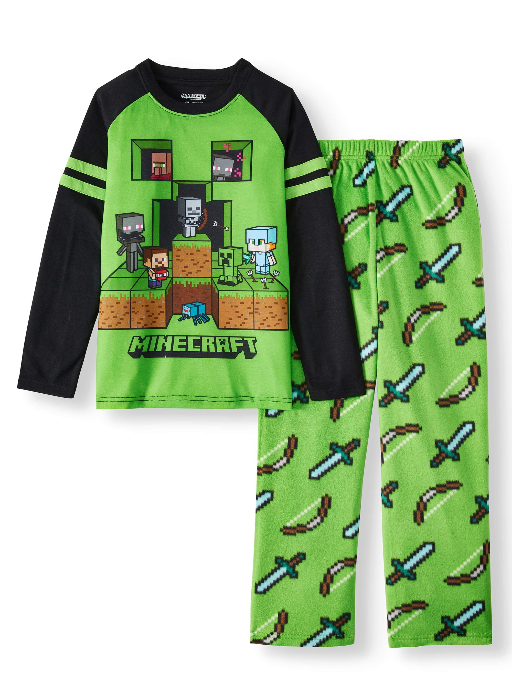 Minecraft Creeper Boys 2 Piece Pajama PJ Set Long Sleeve Various Sizes Available 