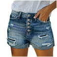 thumbnail image 2 of POTETI Women's Jean Shorts Denim High Waisted Shorts for Women Blue Solid with Pockets Distressed Ripped Casual Shorts, 2 of 9