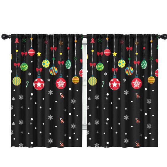 Blackout Kids Curtains,Black Christmas Ornament Pattern Childrens Insulated Curtains Set Of 2,Bedroom Essentials,Toddler Room Decor 42"x63"