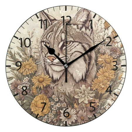 YAZAOO Decorative Wall Clock Size:25cm Lynx in Bloom Design Pattern Clock
