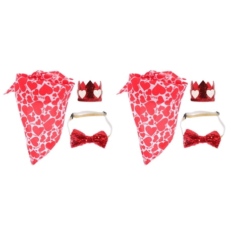 NICEXMAS 2 Sets Valentine's Day Dog Pet Crown Headband Party Dog Bowtie Bib Towel Set