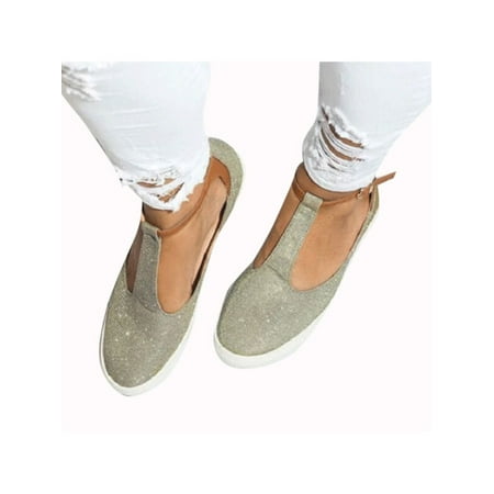 - Womens Summer T-Strap Pumps Flat Sandals Ankle Buckle Casual Beach Shoes Size