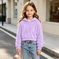 thumbnail image 3 of FRSASU Girl's Cropped Hoodie Long Sleeve Fuzzy Plush Pullover Casual Solid Color Short Hooded Sweatshirt Top Purple, 3 of 8