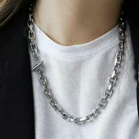 HOOUN Large 9mm 24 inch Stainless Steel Fashion Rolo Chain Women Mens Necklace Silver