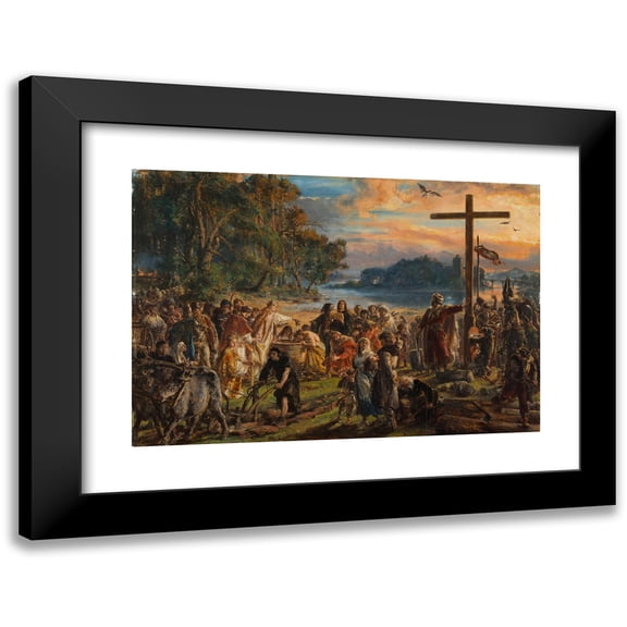 Jan Matejko 14x11 Black Modern Framed Museum Art Print Titled - Adoption of Christianity, 965 Ad, from the Series “History of Civilization in Poland” (1889)