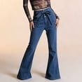 thumbnail image 2 of Women's Dark Wash High Waisted Flared Denim Jeans Retro Wide Leg, 2 of 9