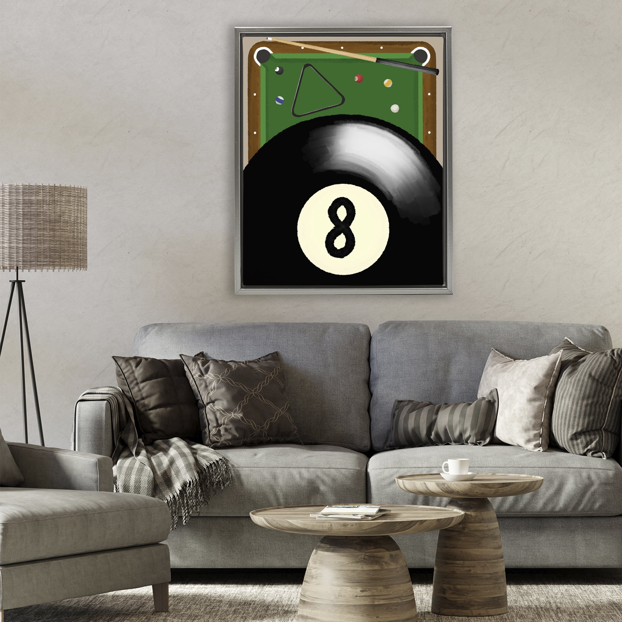 Stupell Industries Billiard Table & Balls Gray Framed Floater Canvas Wall Art, design by Jennifer Stith