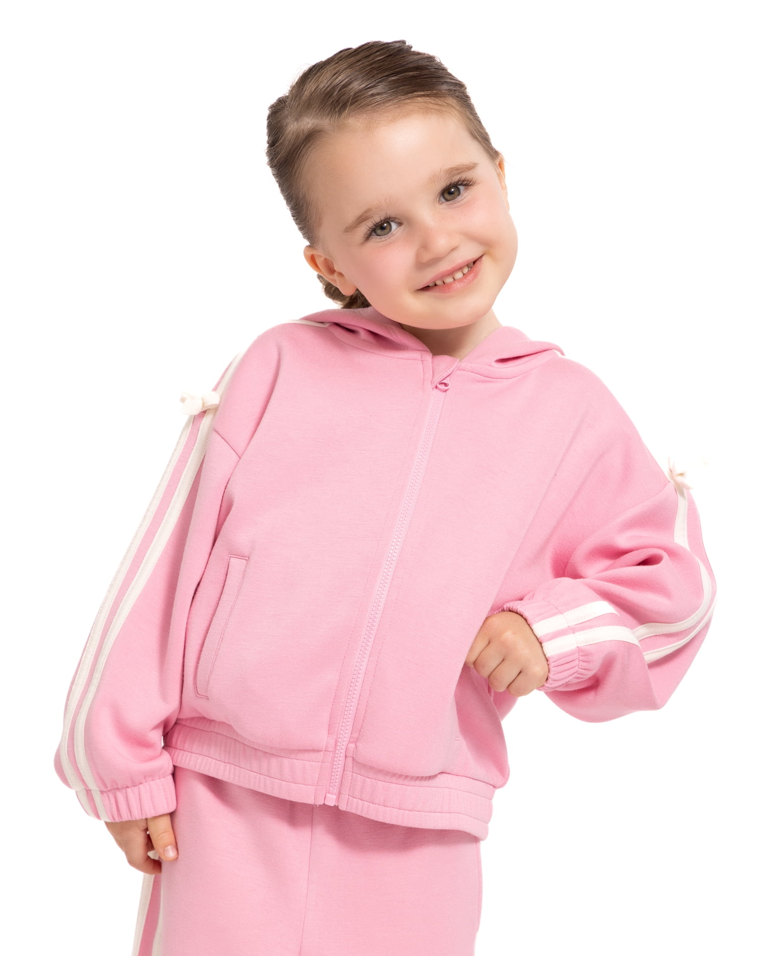 Wonder Nation Toddler Girls Full Zip Athletic Hoodie with Side Stripe and Bow, Sizes 12M-5T