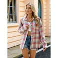 thumbnail image 5 of Womens Button Down Flannel Shirts Long Sleeve Plaid Shackets Business Casual Blouse Top Pink S, 5 of 8